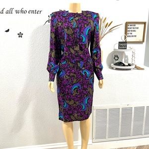 Vintage Bullocks Wilshire Black Floral Retro Dress Size 10 Medium
